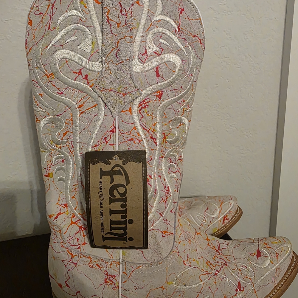 Ferrini Women's Heeled Boots - White with Red and Yellow Accents